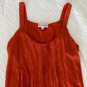 beautiful pleated rust colored maxi dress